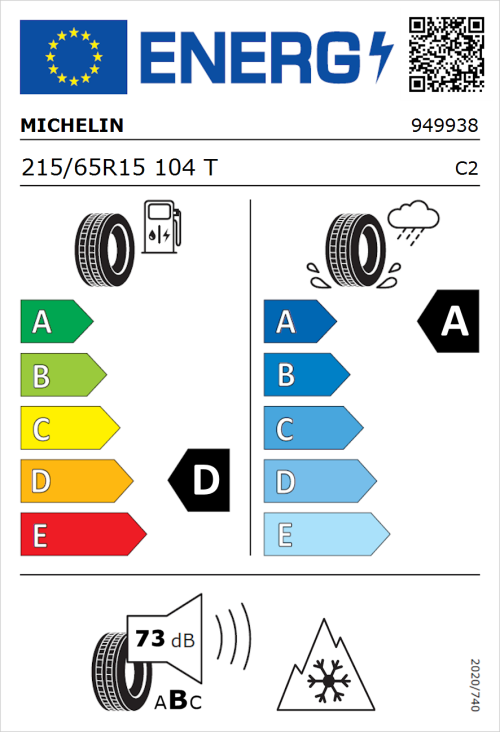 Tyre Label for Michelin Agilis CrossClimate 215/65R15 104T