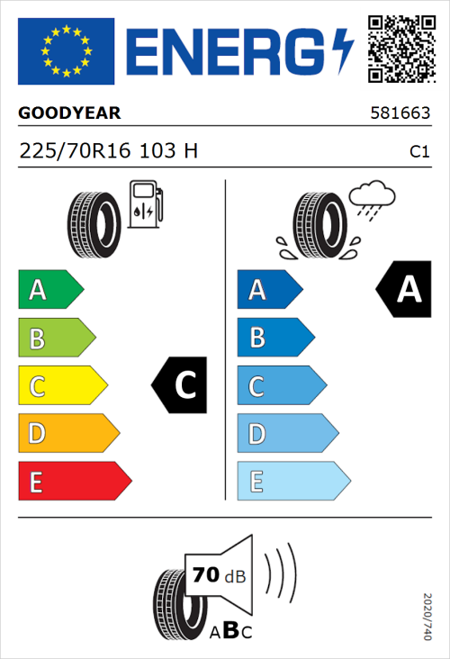 Tyre Label for Goodyear EfficientGrip 2 SUV 225/70R16 103H