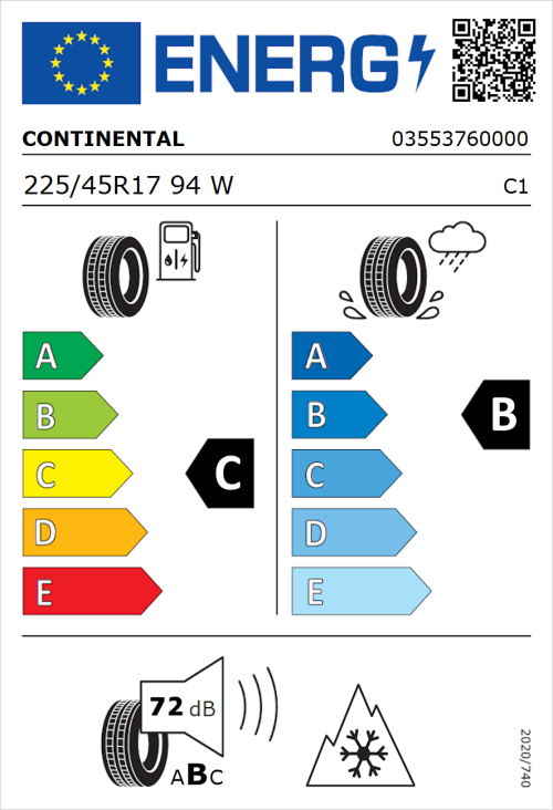 Tyre Label for Continental AllSeasonContact 2 225/45R17 94W