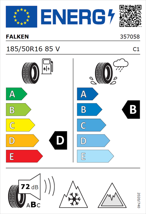 Tyre Label for Falken Euroall Season AS210 185/50R16 85V