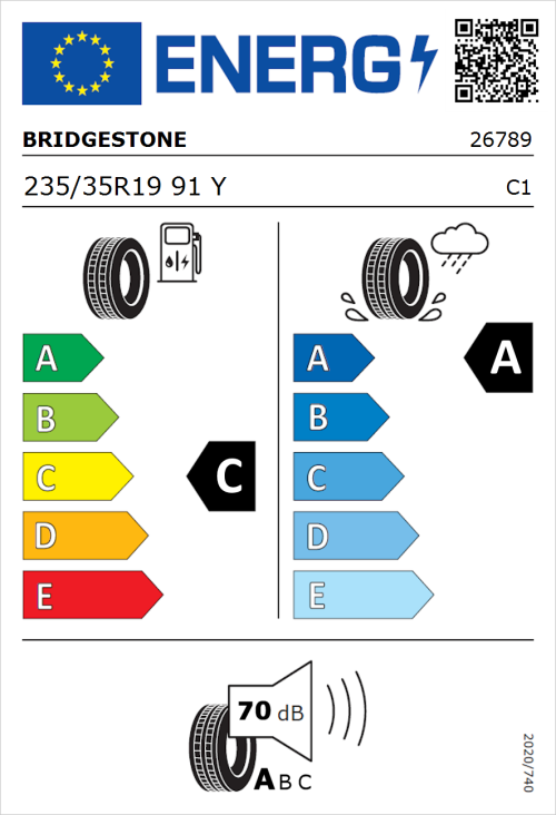 Tyre Label for Bridgestone Potenza Sport 235/35R19 91Y
