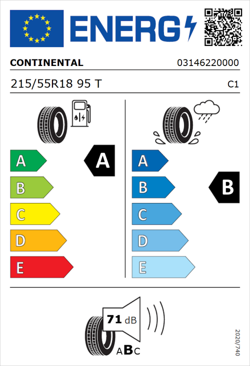 Tyre Label for Continental EcoContact 6 215/55R18 95T
