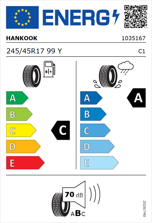 Tyre Label for Hankook Ventus Evo (K137) 245/45R17 99Y