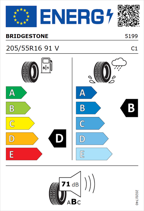 Tyre Label for Bridgestone Turanza T001 205/55R16 91V