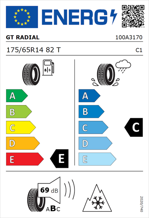 Tyre Label for GT Radial WinterPro 2 175/65R14 82T