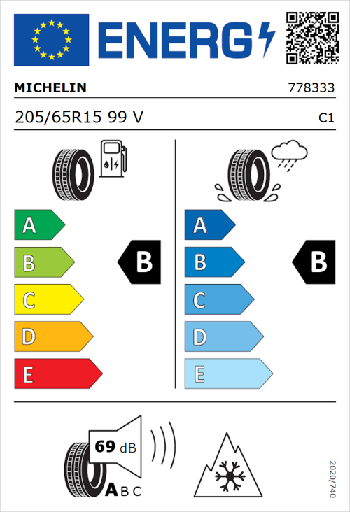Tyre Label for Michelin CrossClimate + 205/65R15 99V