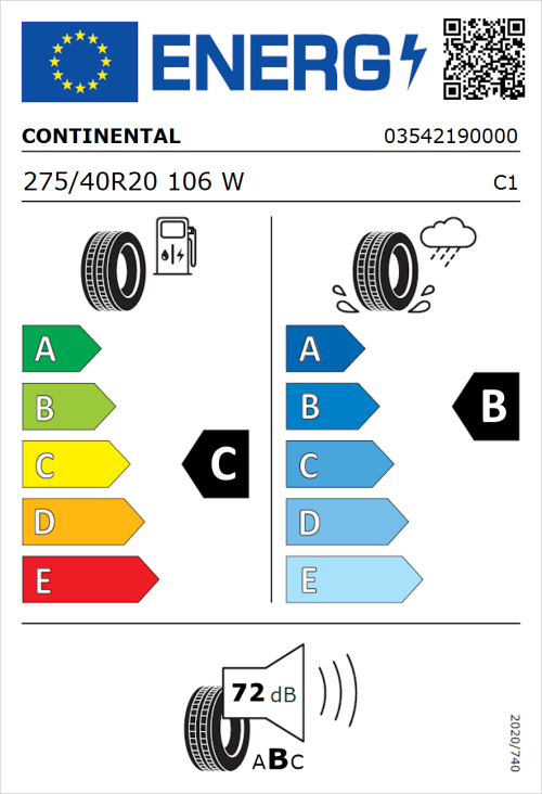 Tyre Label for Continental ContiSportContact 5 SSR 275/40R20 106W